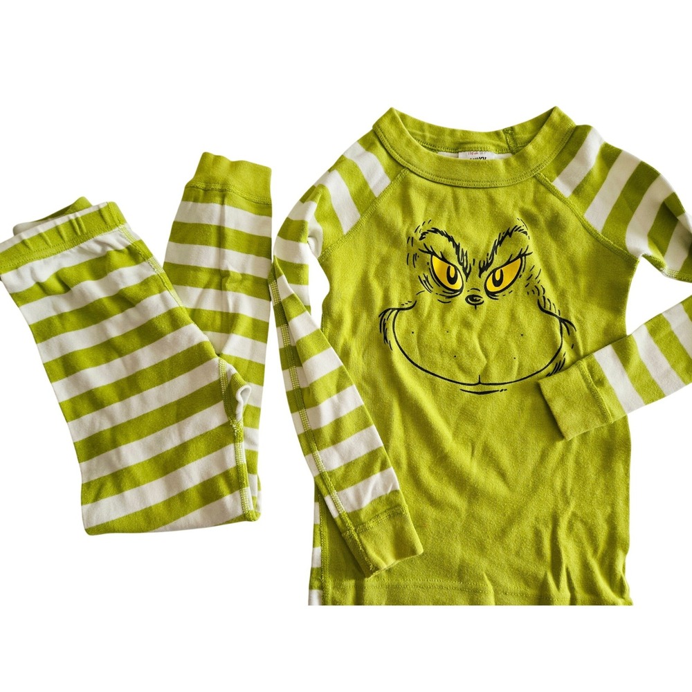 Hanna Andersson 110 Kids 5 Pajama Set Green Grinch Organic Cotton Christmas PJs